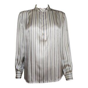 Georgio Armani Shirt Womens Size 40 Striped Italian Silk Button Down NWOT